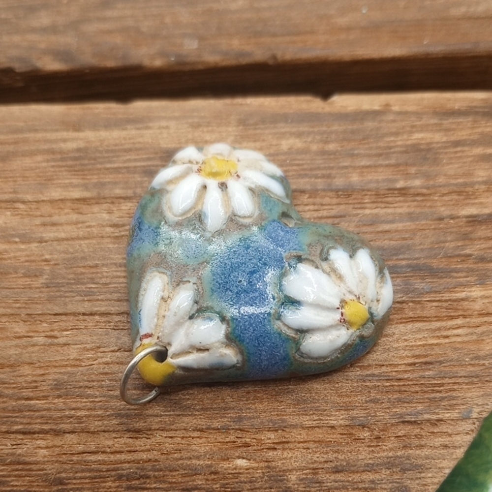 Heart-Shaped Ceramic Floral Pendant P243